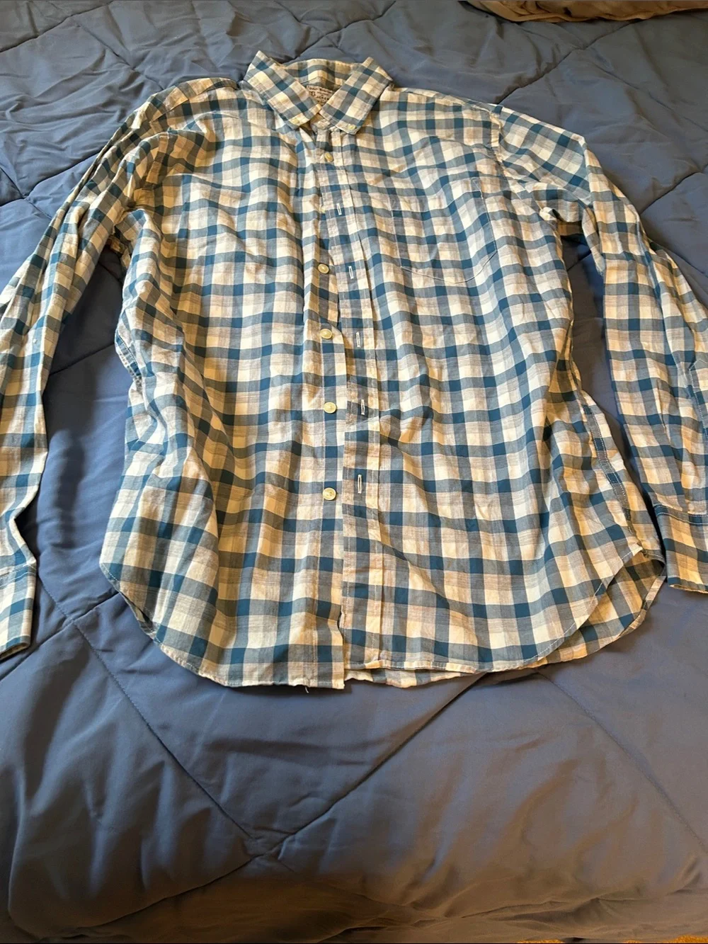 J. Crew Blue and Cream Plaid Cotton Button-Down Shirt